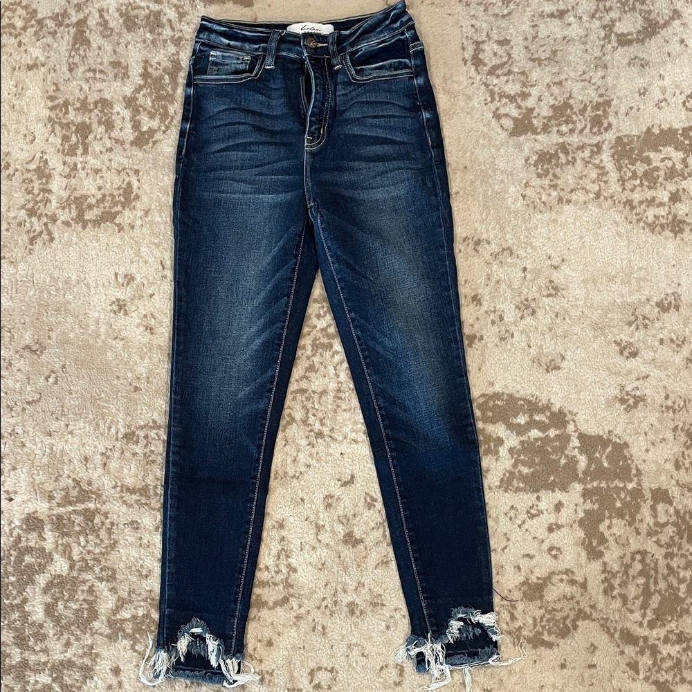 KanCan Dark Wash Distressed Ankle Jeans